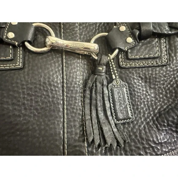 Coach Hampton F13087 Braided Trim Tassle Black‎ Pebble Leather